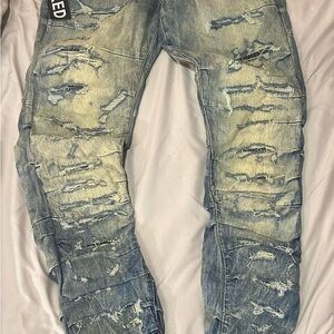 Rugged Distressed Skinny Jeans - Blue